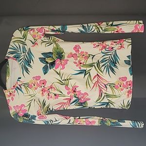 Floral Print Split Pullover Long Sleeve UPF50+ Rash Guard